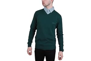 Enzo Moretti Mens V-Neck Knitted Jumper 100% Cotton with Mock Shirt Collar Insert
