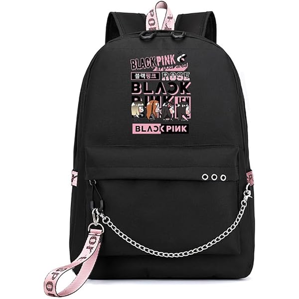 Blackpink Backpack for Girls Travel Laptop Backpack Black L, Black