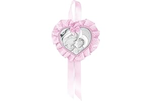 Albalù Italia Sopraculla Medaglione Cuore maternità Argento Rosa con Carillon Musicale e Scatola Inclusi Misura 25x12cm Made in Italy