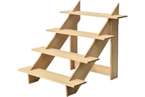 KIRIGEN Espositore per scale a 4 livelli Scaffale per espositori in legno Scaffale per piante Scaffale per fiori Scaffale per riporre Risparmio di spazio per interni ed esterni - Naturale