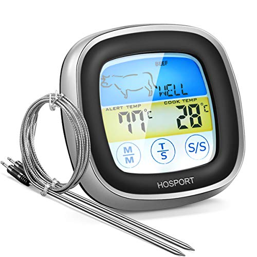 Termómetro de Cocina Digital HOSPORT Digital Termómetros para Carne Pantalla Táctil Comida Termómetro con 2 Sondas para la Cocina, BBQ, Aves, Parrilla Barbacoa