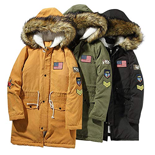 Hffan Herren Große Größen Coat Casual Jacke Winterjacke mit Pelzkragen Langarm Warm Jacken Herrenjacke Sportjacke Freizeitjacke Cardigan Kapuzenjacke Übergangsjacke(Gelb,Large)