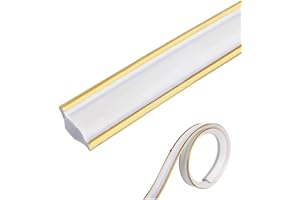 JEWELTH Flexible Wall Corner Molding Trim, 5M/16.4FT Long Self Adhesive Caulk Strip Peel and Stick Trim for Cabinet Edge, Tile Edge, Ceilings, Countertops (S/12mm*9mm, White+Gold Edge)