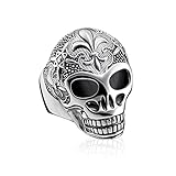 Thomas Sabo Unisexe Bague Tête de Mort avec lys Argent Sterling 925, Noirci TR2155-637-21