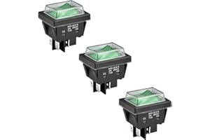 Heschen Interruptor basculante de alta corriente, 30 A 250 VAC, ON-OFF de 2 posiciones, DPST, 4 terminales, T125, con tapa impermeable (3, Verde)