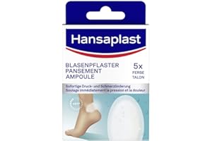 ‎HANSAPLAST Hansaplast SOS Blasenpflaster groß (1 x 5 Stück), transparente Pflaster für sofortige Linderung von Druckschmerzen, Blasenpflaster für Ferse und Ballen