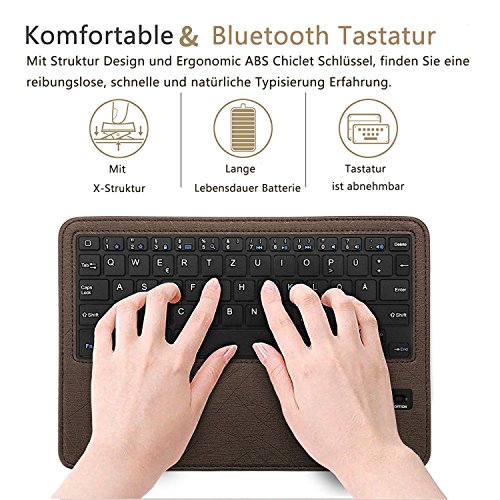 Ipad 9.7 Bluetooth Tastatur Hülle, Boriyuan 360 Grad drehbar Leder Case Schutz Tasche Cover mit Bluetooth Wireless Tastatur (Deutsche QWERTZ) keyboard case für Apple iPad 9,7 Zoll 2017 (Braun) - 4