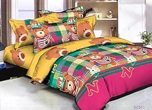 JAAT HUB 144 TC Kids 3D Design Polycotton Double Bedsheet (90x90) with 2 Pillow Cover (18x28)