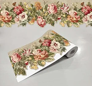 WallDesign Classic Vintage Flower & Butterfly Wallpaper Border Runner Stickers for Ceiling, Hall, Bedroom, Door, Cupboard, Wall Painting Look - 5.25 Inch Width x 5 Feet Length