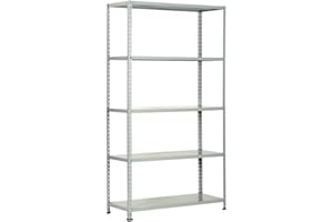 LoviStore Scaffale in Lamiera 5 Ripiani 80x40x200 cm Grigio Chiaro Salvaspazio, Acciaio Verniciato, Comprensivo di 4 Angolari h 200 cm, Portata 80 kg per Ripiano