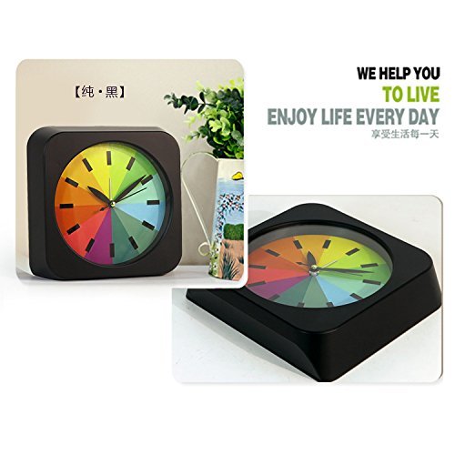Foxtop Classic 7 Zoll Moderne kreative runde Regenbogen Wanduhr Uhr, Quarz Schreibtisch Uhr, batteriebetrieben, laute Wecker für Kinder Kinder Studenten (Schwarz) - 3