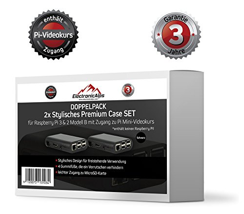 Doppelpack: 2x Electronic Alps Premium Gehäuse SET für Raspberry Pi 3 mit Videokurs und Gummifüßen | auch für Raspberry Pi 2 Modell B - 2