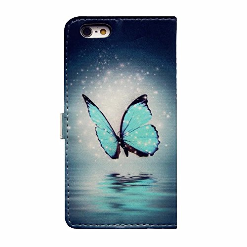 MUTOUREN iPhone SE 5 5S Brieftasche Flip Case Cover – PU Leder Bookstyle Klapphülle Wallet Case für iPhone SE 5 5S Portemonnaie Hülle Schutz Ultra Dünn Handy Tasche Geldboerse Schutzhülle – Blau Schmetterling + Metall Stylus Pen - 4