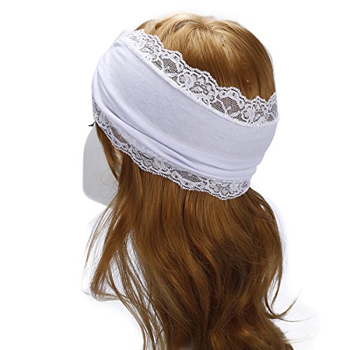 TININNA Teens Frauen Mädchen Sport Spitze Elastische Haarband Stirnbänder Stirnband Turban Kopftuch Bandanas Headwear Verknotetes Kopfband Yoga Joggen Freizeit (Weiß) - 5