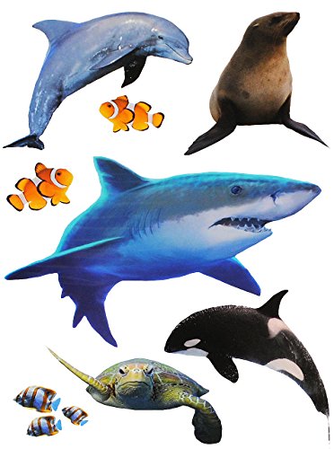 Preisvergleich Produktbild Unbekannt 8 tlg. Set _ Wandtattoo / Sticker - Hai Fische / Delfin / Schildkröte - WA..
