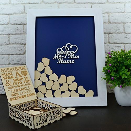 Wedding Guest Book Alternative Guest Book Wedding Gift Drop Box Guestbook Wood Unique Wedding Book Alternative Navy Blue Wedding 40x50 CM With 150 Pcs Wooden Hearts