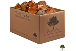 GWERNYFED WOOD Cherry Wood Chunks for Smoking Food (8 flavours available) - Large 7-9KG / 25 Litre Box -Kiln Dried Wood -Chunks for Smoking Food on BBQ’s/Barbeques. (Cherry)