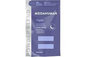 MEDAHUMAN Night Mushroom & Adaptogen Superblend Powder, with Reishi Mushroom, Ashwaghandha, Magnesium & Valerian Root for a More Relaxed Sleep, Chocolate Flavour, 1 x 150g