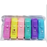 Monarty I Love DIY Mottolu Mini Fosforlu İşaretleme Kalemi Seti, 6 Adet kalem, &Ccedil;ok Renkli, Fermuarlı &Ccedil;anta ile, 6'lı set