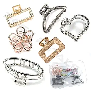 RosePetals Hollow Hair Clips 6 Pcs medium Metal Clutchers Golden Silver Rose Gold And Black Butterfly Girls and Women Minimalist Dainty Round Geometric Clamps Hair Accessory...