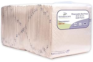 Tendercare - Incontinence Pads For Beds & Chairs - 100 Disposable Underpads - 60cm x 40 cm - Bed Pad For Incontinence - Super Absorbent & Waterproof - 600ml Absorbency