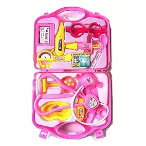 RAYFIN Plastic Doctor Portable Role Play Toy Set with Convertible Suitcase Accessories (Pink)