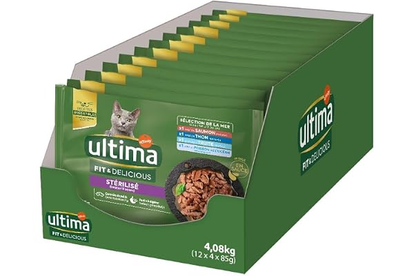 ULTIMA sachet repas Chat Stérilisé Saumon, Thon, Truite & Poisson de l'Océan - 12 Multipacks x 4x85 g