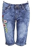 Aufgerolltes Saum Noroze Damen Denim Shorts Bluem Capri Jeans Kurze Hose (Blau E425, XXL)