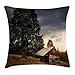 Produktbild Rustic Home Decor Throw Pillow Cushion Cover by, Deserted Hut on Field by Majestic Tree Countryside Vintage Pastoral Home Decor, Decorative Square Accent Pillow Case, 18 X 18 Inches, Multi