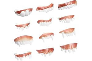 ZEACCT 12 Stücke Knebelzähne Bob Zähne Knorrige Zähne Hässliche Gefälschte Zähne Vampir Prothesenzähne lustige verrückte künstliche Zähne für Halloween Kostüm Party Gefälligkeiten, 12 Zufällige