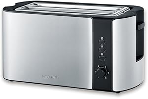 SEVERIN Grille-pain automatique 1400 W, Toaster compact 2 fentes jusqu'à 4 tranches, Grille-pain électrique avec réglage du degré de brunissage & fonction décongélation, Inox/Noir, AT 2590