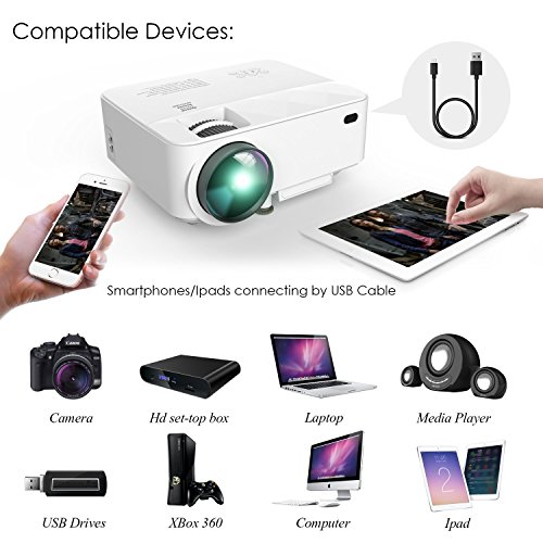 Beamer, T21 LCD Minibeamer und iPad / Smartphones mit USB-Kabel Anschließen, Multimedia Heimkino Video Projektor Unterstützt 1080P HDMI USB SD Karte VGA AV mit Kostenlosem HDMI Kabel - 4