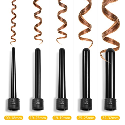 BESTOPE Lockenstab Set 5 in 1 Multifunktions Austauschbare Lockenwickler Kit 5 Austauschbare Curling Eisenstab Unterschiedlichen Größen Lockenstäbe mit Hitzebeständige Handschuhe - 3
