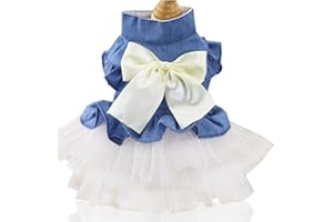 XIAOYU abiti per cani pet bowknot gonna principessa estate gilet per cani denin camicie prendisole dolce abiti da festa di nozze abiti per animali domestici abbigliamento, bianco, XXL