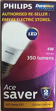 Philips Base E27 4-Watt LED Bulb (Pack of 6, Golden yellow)