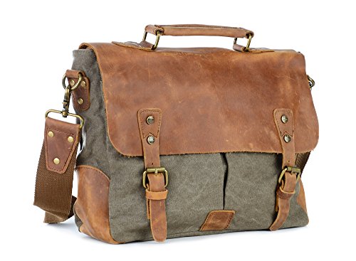 Gootium Vintage Umhängetasche Canvas Leder Messengertasche Schultertasche Laptoptasche Notebooktasche - 2