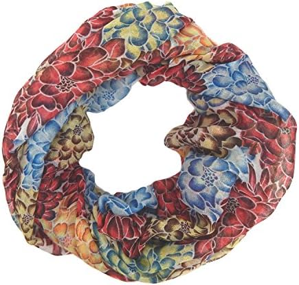 Scarf shawl snood loop tube woman by Ella Jonte flower print red blue beige colour