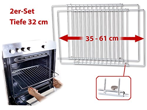 Rosenstein & Söhne Universal-Backofenrost, ausziehbar von 35 – 61 cm, 32 cm tief, 2er-Set - 2
