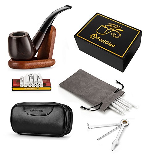 [Update-Version]FeelGlad® Premium Tabakpfeifen-Set Umfassen Ebenholz Pfeife + Pfeife Bag ++10 Pfeifenreinigers+10 Aktivkohlefilter und Schaber (stil 1)