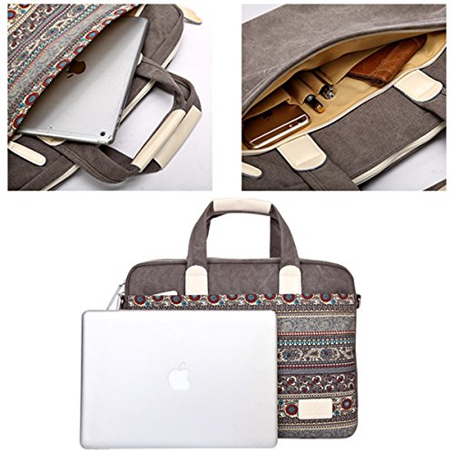 Gaofan Vintage Boh  me Stil Segeltuch Canvas Laptoptasche H  lle Sleeve Laptop Aktentasche f  r 15-15 6 Zoll MacBooks Laptops