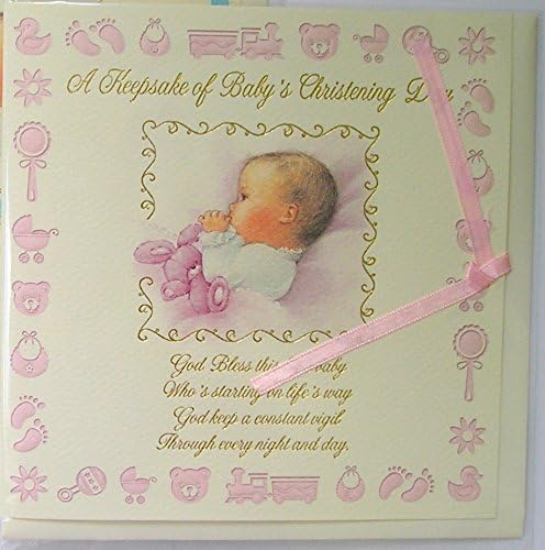 Girl's Christening / Baptism Keepsake Booklet Card Religious Gift ~ Cream Card