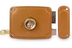 Amig - Cerradura de Sobreponer de Derecha con Palanca de Cierre, Lengüeta y Tirador - Acero Dorado - Medida: 120 x 95 mm - Ideal para Puertas de Madera de Entrada o de Paso