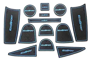 CAR DROME Soft Rubber Premium Mats for Ford Eco Sports (2018-2019-2020), Blue, Set of 13 Pieces