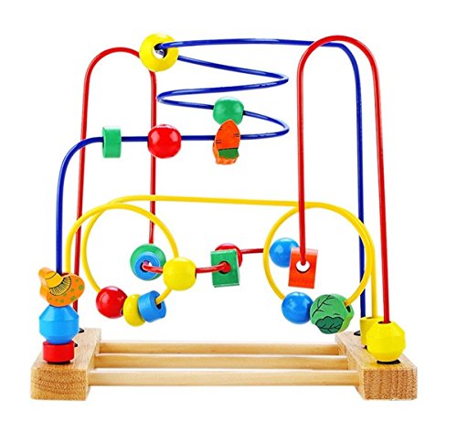 D-Mcark Kids Educationnal Wooden Bead Maze Roller Coaster Puzzle with Fruit Block Ball Activity Toy for Toddler Baby