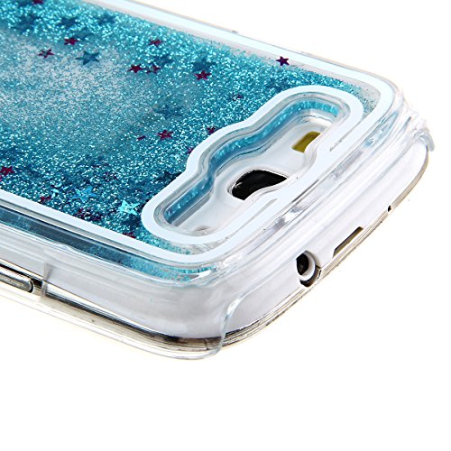 Galaxy S3 Glitzer Hülle, Felfy Samsung Galaxy S3 Kreativ Luxury Flüssig Fließende Sparkly Bling Stern Blau Quicksand Haut Tasche Back Case Cover Etui + 1x Blau Metall Stylus Touch Pen + 1x Displayschutzfolie - 5
