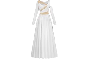 FCCAM Vestido de baile para mujer, vestido de alabanza litúrgico, empalme metálico, lírico, vestidos de baile, manga larga, informal, iglesia, adoración, vestidos de oración, salón de baile