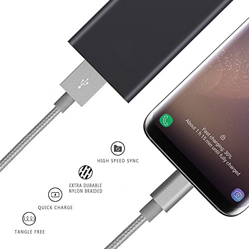 USB Type-C Kabel Nylon-lebenslange Garantie-TUOYA USB-C Ladekabel auf USB3.0 mit Nylon, Daten & Lade Type-C Datenkabel mit Aluminium Stecker für Samsung Galaxy S8 / S8 Plus, LG G5, Lumia 950xl/950, Nexus 5x/6p, OnePlus 3, und andere Type-C unterstützte Geräte (2pack-3,3ft/1m, Grau) - 4