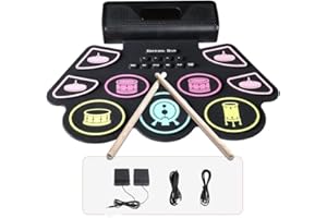 Batterie Électronique Drum Set, Coolmusic Roll Up Tambour Techargeable avec 9 Pads, MIDI, DTC, Haut-parleurs Intégrés, Idéal pour les Étudiants Débutants Amateurs Adulte Noël Anniversaire