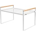 Jeesblsy Expandable Cabinet Shelf, Stackable Cupboard Stand Spice Rack Kitchen Bathroom Pantry Cupboard Home Office for Cups, Dishes, Plates, Seasoning Bottles, White