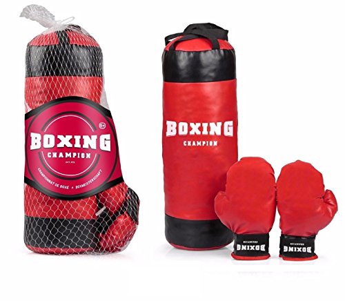 child's boxing bag and gloves